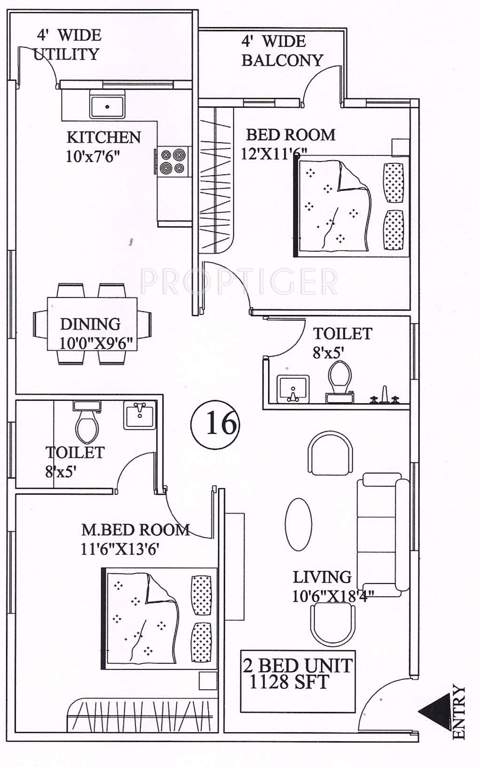 Vascon Pristina (2BHK+2T (1,128 sq ft) 1128 sq ft)