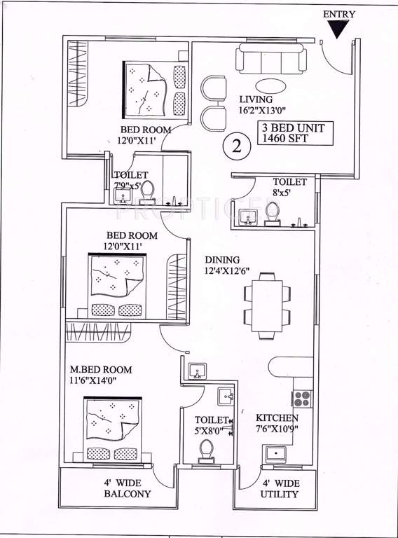 Vascon Pristina (3BHK+3T (1,460 sq ft) 1460 sq ft)