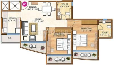 Ariisto Sapphire (2BHK+2T (1,585 sq ft) 1585 sq ft)