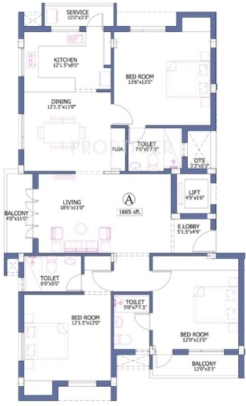 Pushkar Ashna (3BHK+3T (1,685 sq ft) 1685 sq ft)