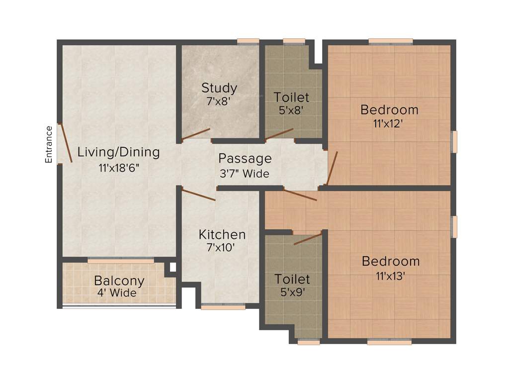 Oswal Orchard County (2BHK+2T (1,234 sq ft)   Study Room 1234 sq ft)
