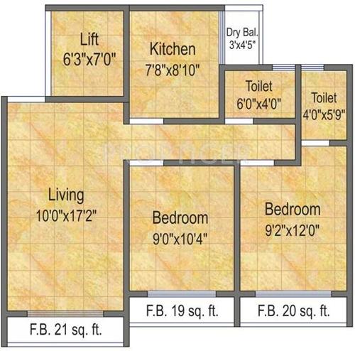 Qualcon Greenwood Estate (2BHK+2T (915 sq ft) 915 sq ft)