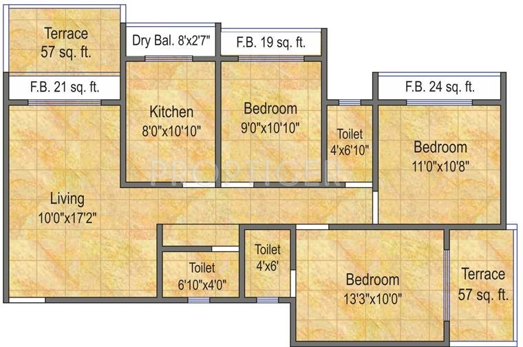 Qualcon Greenwood Estate (3BHK+3T (1,296 sq ft) 1296 sq ft)