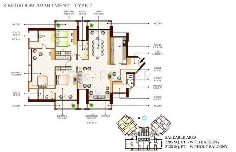 Peninsula Ashok Towers (3BHK+3T (2,285 sq ft)   Servant Room 2285 sq ft)