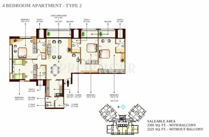 Peninsula Ashok Towers (4BHK+4T (2,395 sq ft)   Servant Room 2395 sq ft)