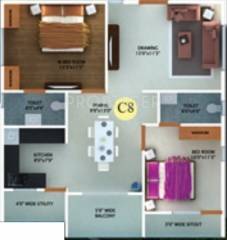 Fortuna White Wings (2BHK+2T (1,107 sq ft) 1107 sq ft)