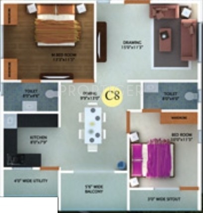 Fortuna White Wings (2BHK+2T (1,107 sq ft) 1107 sq ft)