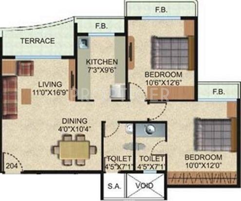 Vishwa Siyona (2BHK+2T (1,166 sq ft) 1166 sq ft)