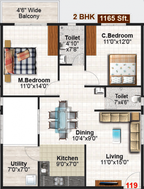 Habitat Irenic (2BHK+2T (1,165 sq ft) 1165 sq ft)