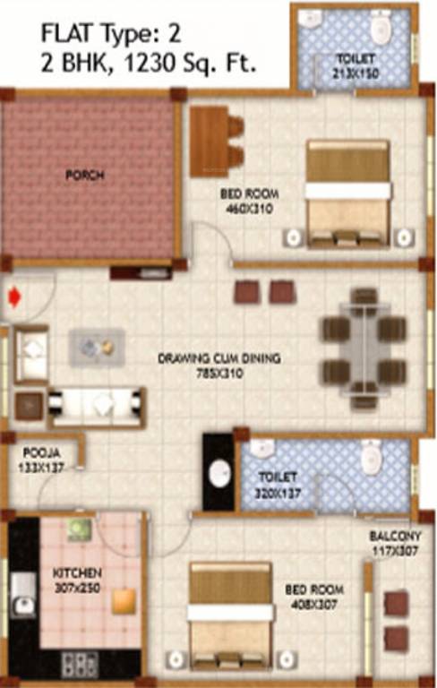 Aroma Haritha Apartments (2BHK+2T (1,230 sq ft) + Pooja Room 1230 sq ft)