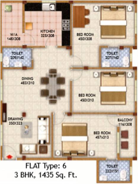 Aroma Haritha Apartments (3BHK+3T (1,435 sq ft) 1435 sq ft)