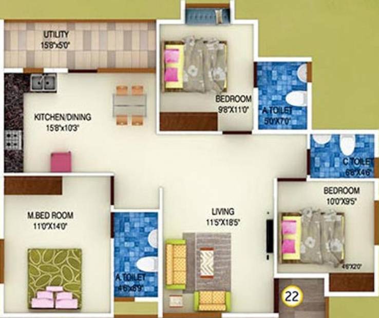 DS Sista (3BHK+3T (1,513 sq ft) 1513 sq ft)