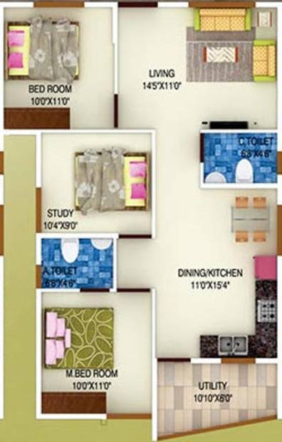 DS Sista (2BHK+2T (1,232 sq ft) + Study Room 1232 sq ft)