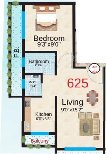 Sapphire Springs (1BHK+1T (625 sq ft) 625 sq ft)