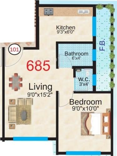 Sapphire Springs (1BHK+1T (685 sq ft) 685 sq ft)