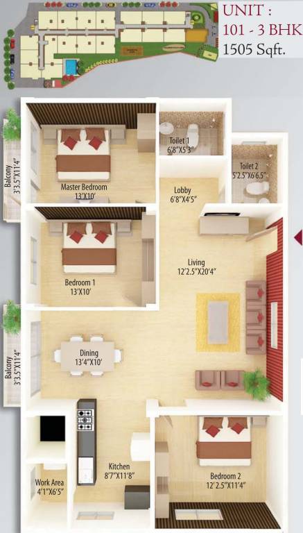 CoEvolve Estates Alcazar (3BHK+2T (1,505 sq ft) 1505 sq ft)