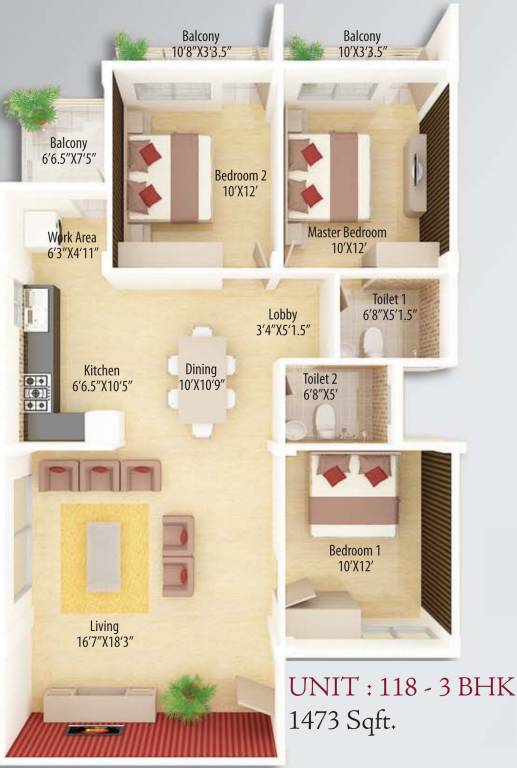 CoEvolve Estates Alcazar (3BHK+2T (1,473 sq ft) 1473 sq ft)