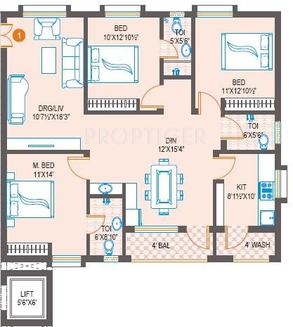 Jubilee Heavens (3BHK+3T (1,631 sq ft) 1631 sq ft)