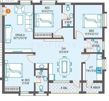 Jubilee Heavens (3BHK+3T (1,563 sq ft) 1563 sq ft)