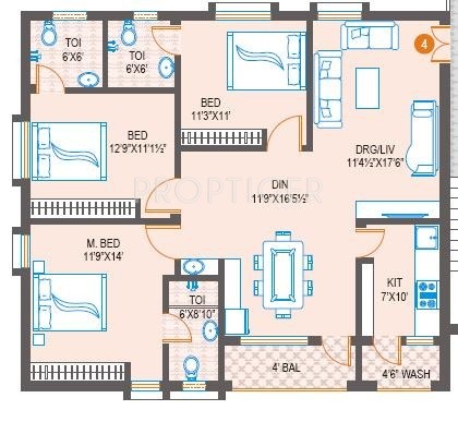 Jubilee Heavens (3BHK+3T (1,568 sq ft) 1568 sq ft)