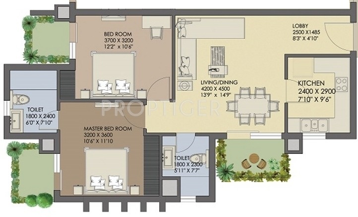 Agrante Beethoven 8 (2BHK+2T (1,300 sq ft) 1300 sq ft)