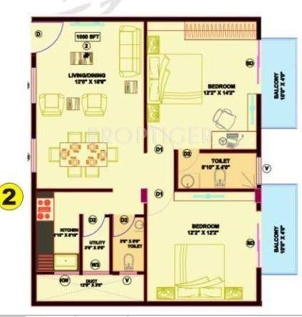 Aspen Prince Princess Palace (2BHK+2T (1,050 sq ft) 1050 sq ft)