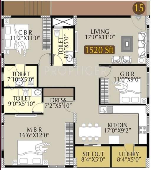 radiant elitaire floor plan 3bhk 2t 1520 sq ft 210305