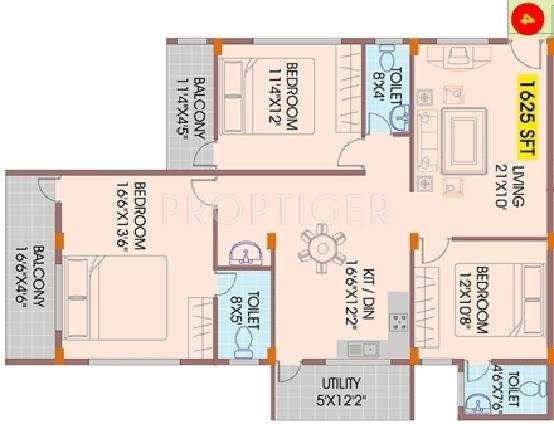 Mahaveer Marvel (3BHK+3T (1,625 sq ft) 1625 sq ft)