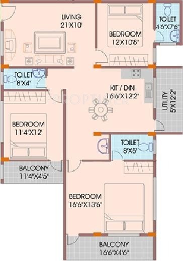 Mahaveer Marvel (3BHK+3T (1,625 sq ft) 1625 sq ft)