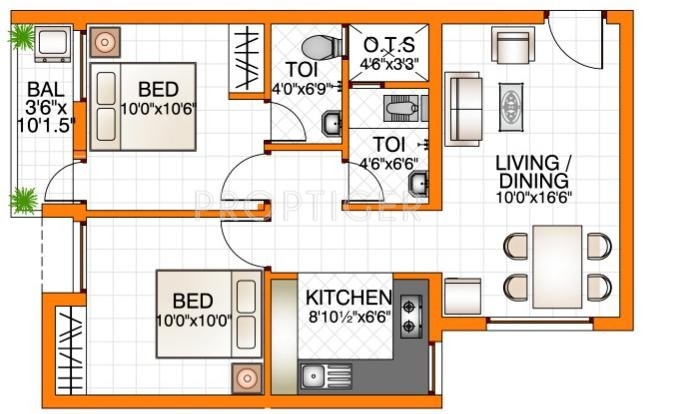 Supreme City (2BHK+2T (840 sq ft) 840 sq ft) Supreme City (2BHK+2T (840 sq ft) 840 sq ft)
