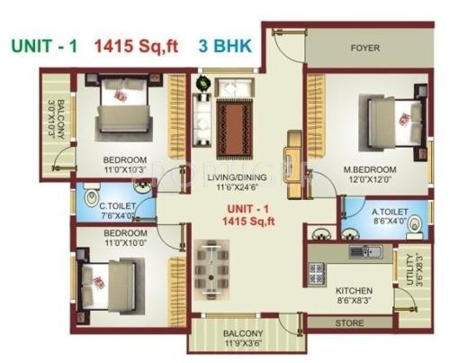 Excel Pranav (3BHK+2T (1,415 sq ft) 1415 sq ft)
