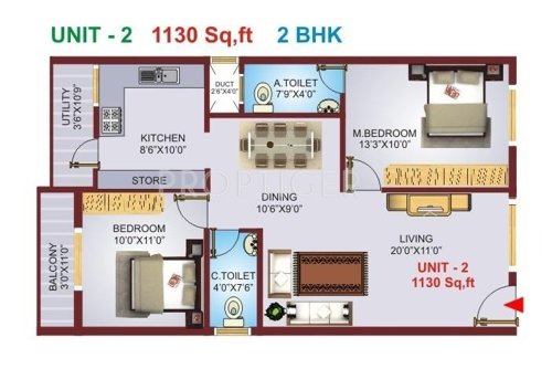 Excel Pranav (2BHK+2T (1,130 sq ft) 1130 sq ft)