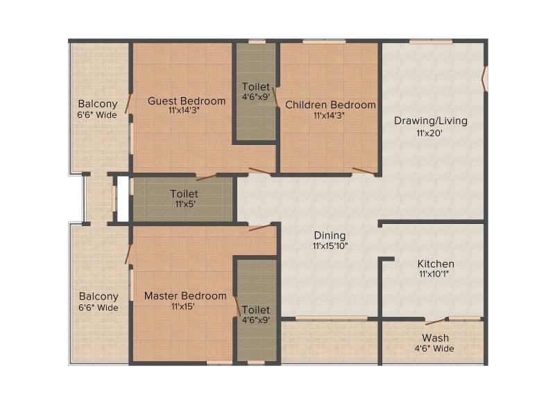 Vaishnavi Estate Fresh Living Apartments 3BHK+3T (2,033 sq ft)
