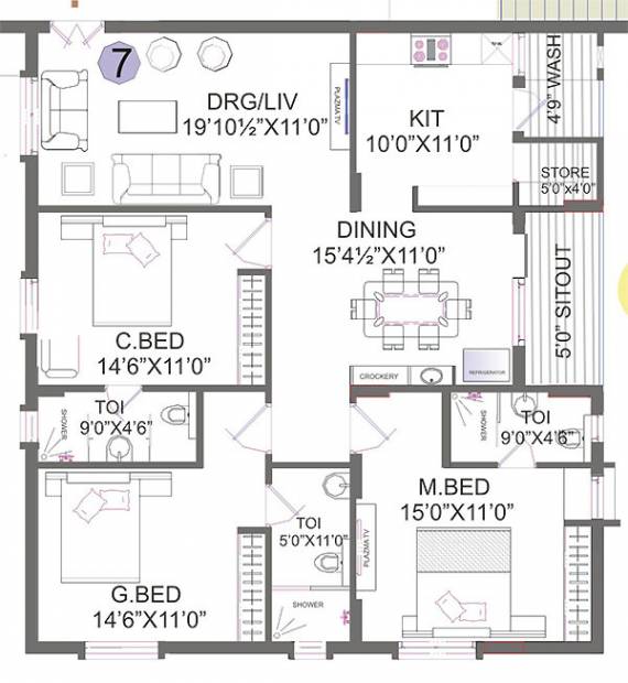 Vaishnavi Estate Fresh Living Apartments (3BHK+3T (1,700 sq ft) 1700 sq ft)