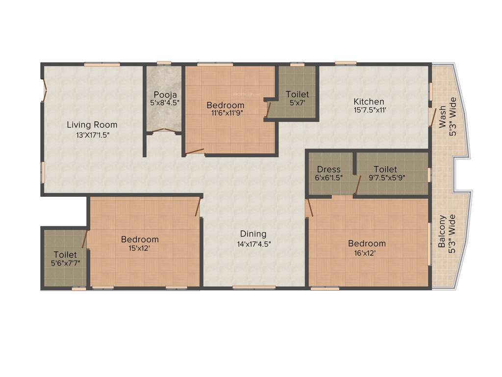 Vaishnavi Estate Fresh Living Apartments 3BHK+3T (2,497 sq ft)