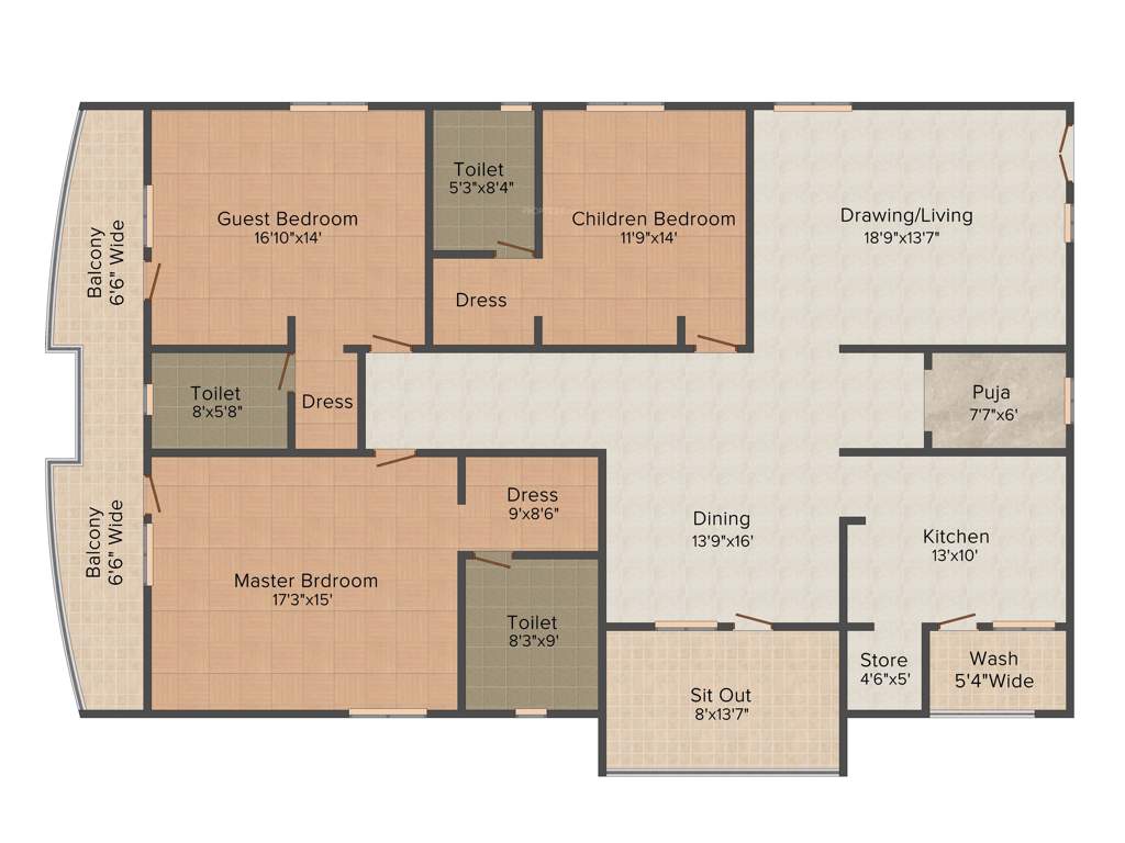 Vaishnavi Estate Fresh Living Apartments 3BHK+3T (2,697 sq ft)