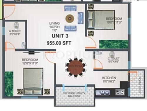 Nummus United Shine Woods (2BHK+2T (955 sq ft) 955 sq ft)