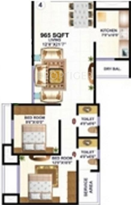 HDIL Premier Residences (2BHK+2T (965 sq ft) 965 sq ft)