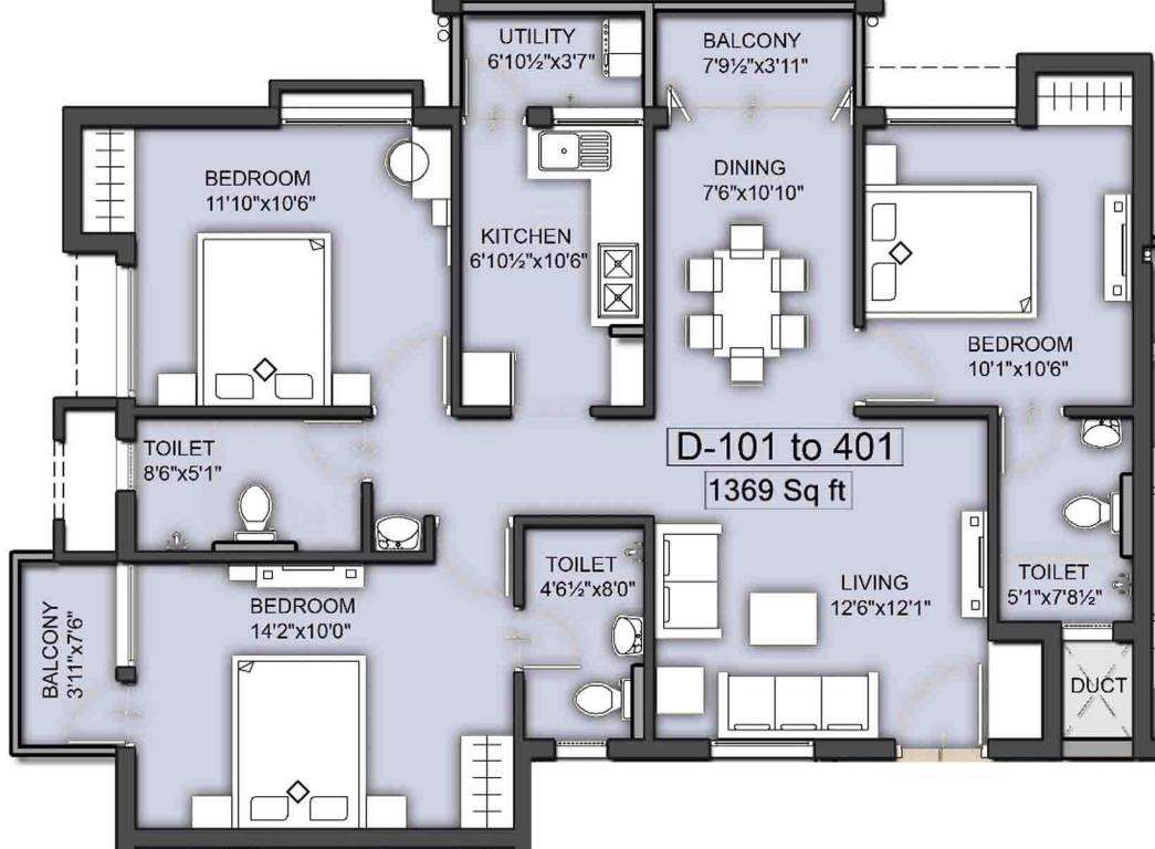 VGN Southern Avenue (3BHK+3T (1,369 sq ft) 1369 sq ft)