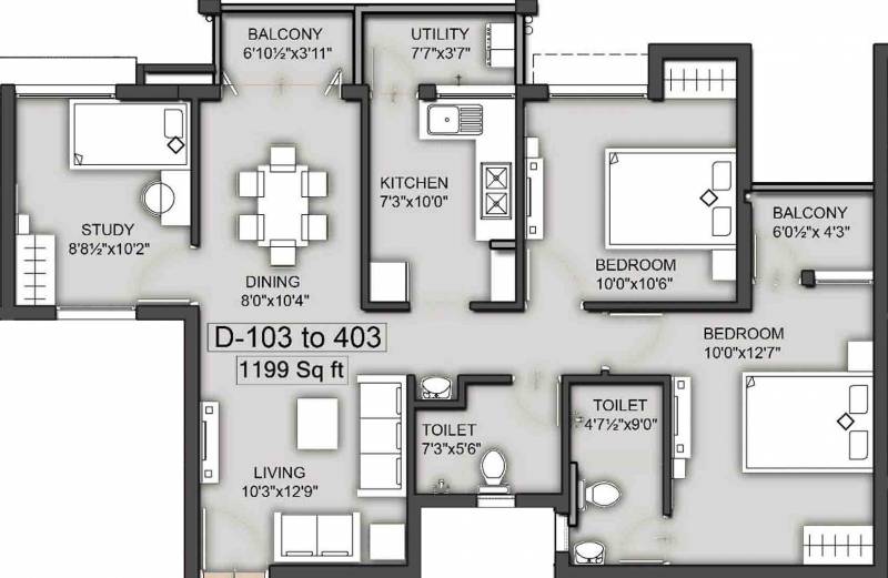 VGN Southern Avenue (2BHK+2T (1,199 sq ft)   Study Room 1199 sq ft)