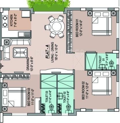 Happy Happy Regency (3BHK+3T (1,480 sq ft) 1480 sq ft)