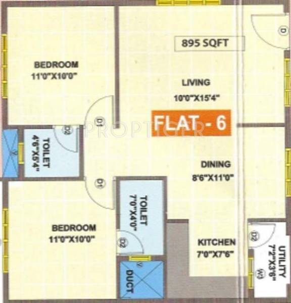 SSR Kabini (2BHK+2T (895 sq ft) 895 sq ft)