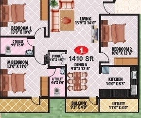 Pariwar Pendant (3BHK+2T (1,410 sq ft) Pooja Room 1410 sq ft) Pariwar Pendant (3BHK+2T (1,410 sq ft) Pooja Room 1410 sq ft)