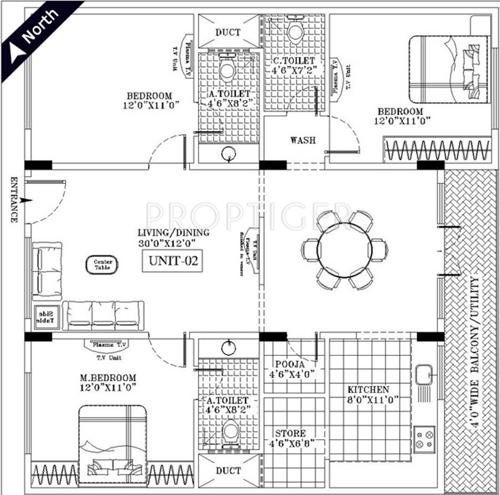 Thanushree Prakruthi (3BHK+3T (1,525 sq ft)   Pooja Room 1525 sq ft)