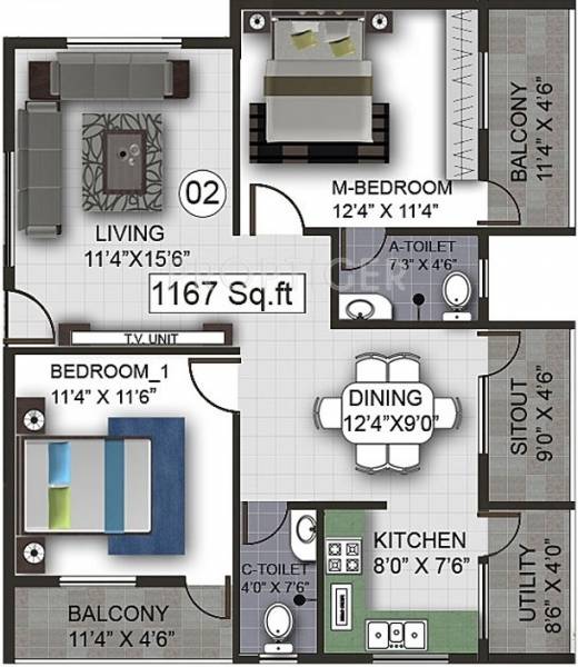 Splendid Eternity (2BHK+2T (1,167 sq ft) 1167 sq ft) Splendid Eternity (2BHK+2T (1,167 sq ft) 1167 sq ft)