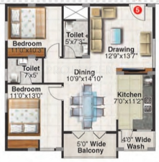 Aashrithaa Purvi Pristine (2BHK+2T (1,050 sq ft) 1050 sq ft)