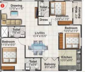 Aashrithaa Purvi Pristine (3BHK+3T (1,550 sq ft) 1550 sq ft)