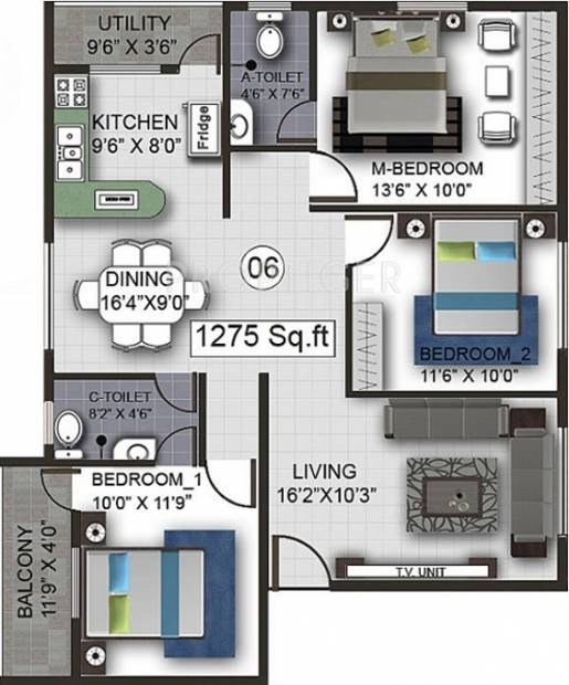 Splendid Eternity (3BHK+2T (1,275 sq ft) 1275 sq ft)