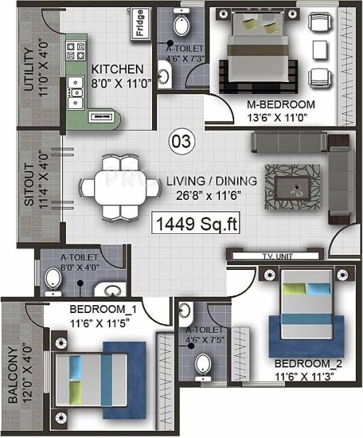 Splendid Eternity (3BHK+3T (1,449 sq ft) 1449 sq ft)