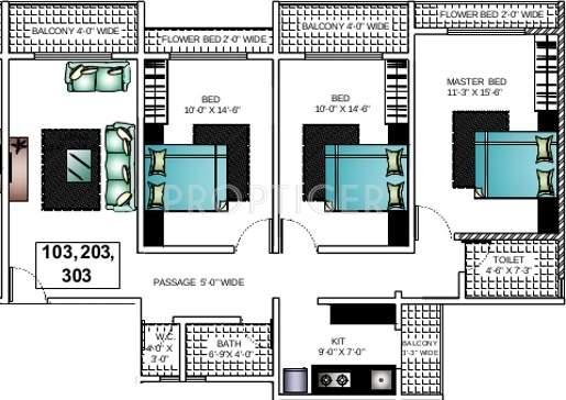 Ashapura Asha Paradise (3BHK+2T (1,410 sq ft) 1410 sq ft)
